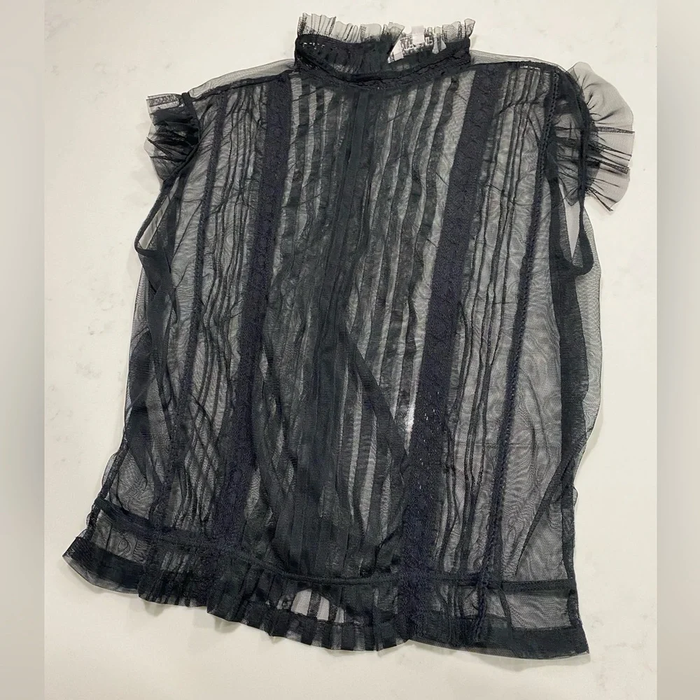 Elegant Black Sheer Striped Women's Top - Picture 11 of 12